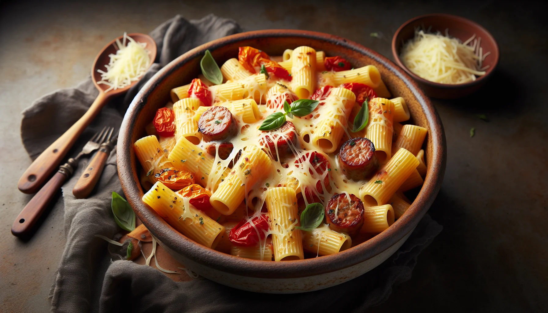 Baked rigatoni with sausage and tomato-roasted red pepper …