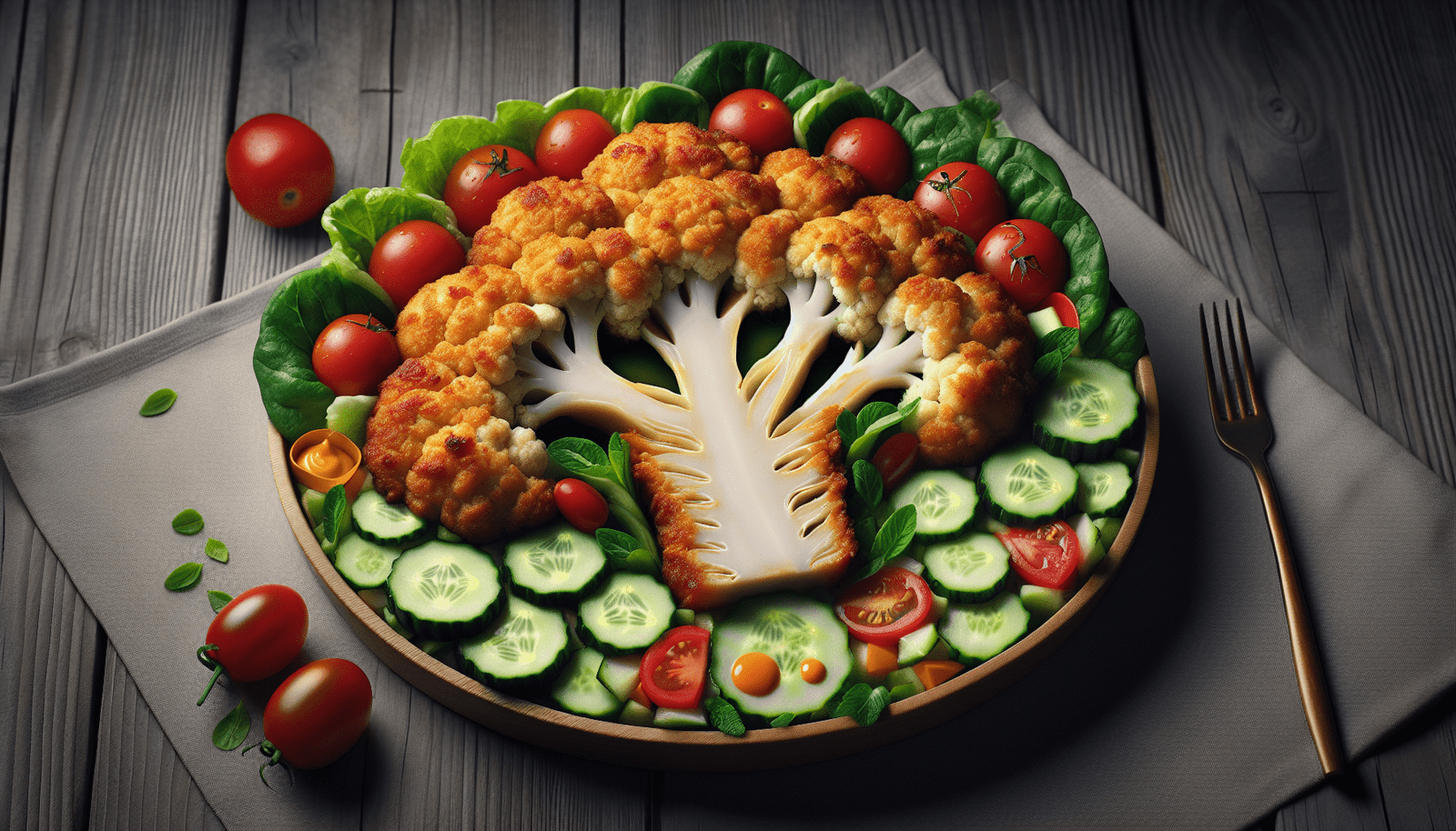 Roasted Cauliflower Chicken Cutlets Cucumber Tomato Salad